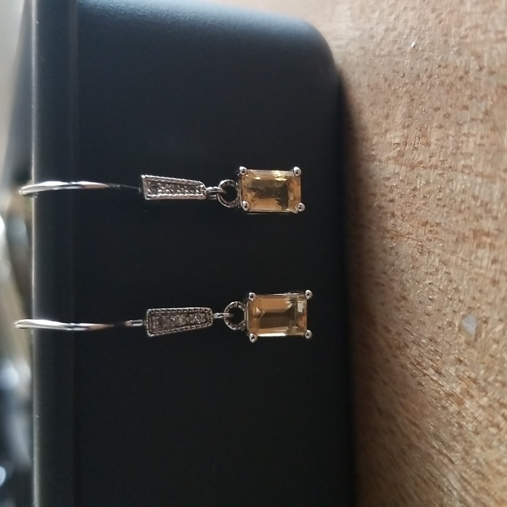 Silver Color Earrings with Yellow Stones